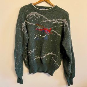 VINTAGE KNIT CREWNECK SWEATER EMBROIDERED PLANE